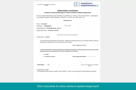Wzór orzeczenia do celów sanitarno-epidemiologicznych